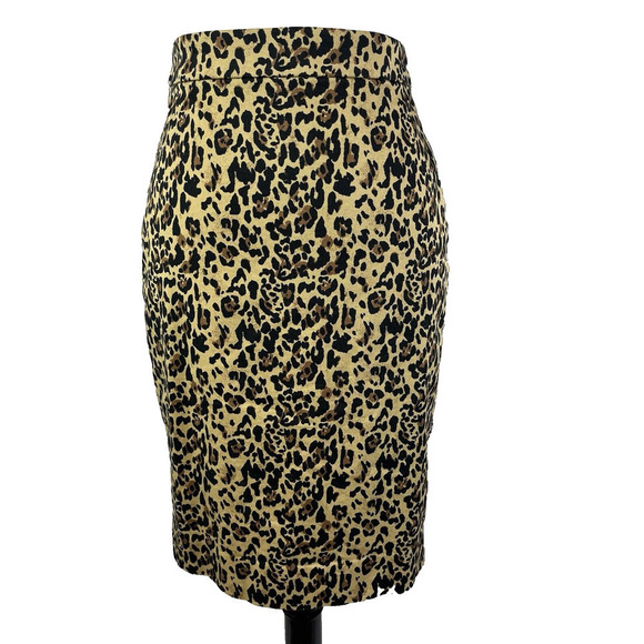 J Crew No. 2 Pencil Skirt size 0 Leopard Cheetah Straight Knee Stretch Career - Picture 1 of 7